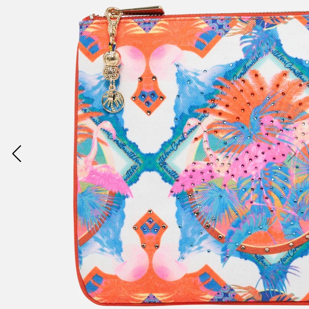 CAMILLA *Flamenco Flamingo* vibrant boho print canvas clutch pouch purse bag - Picture 2 of 6
